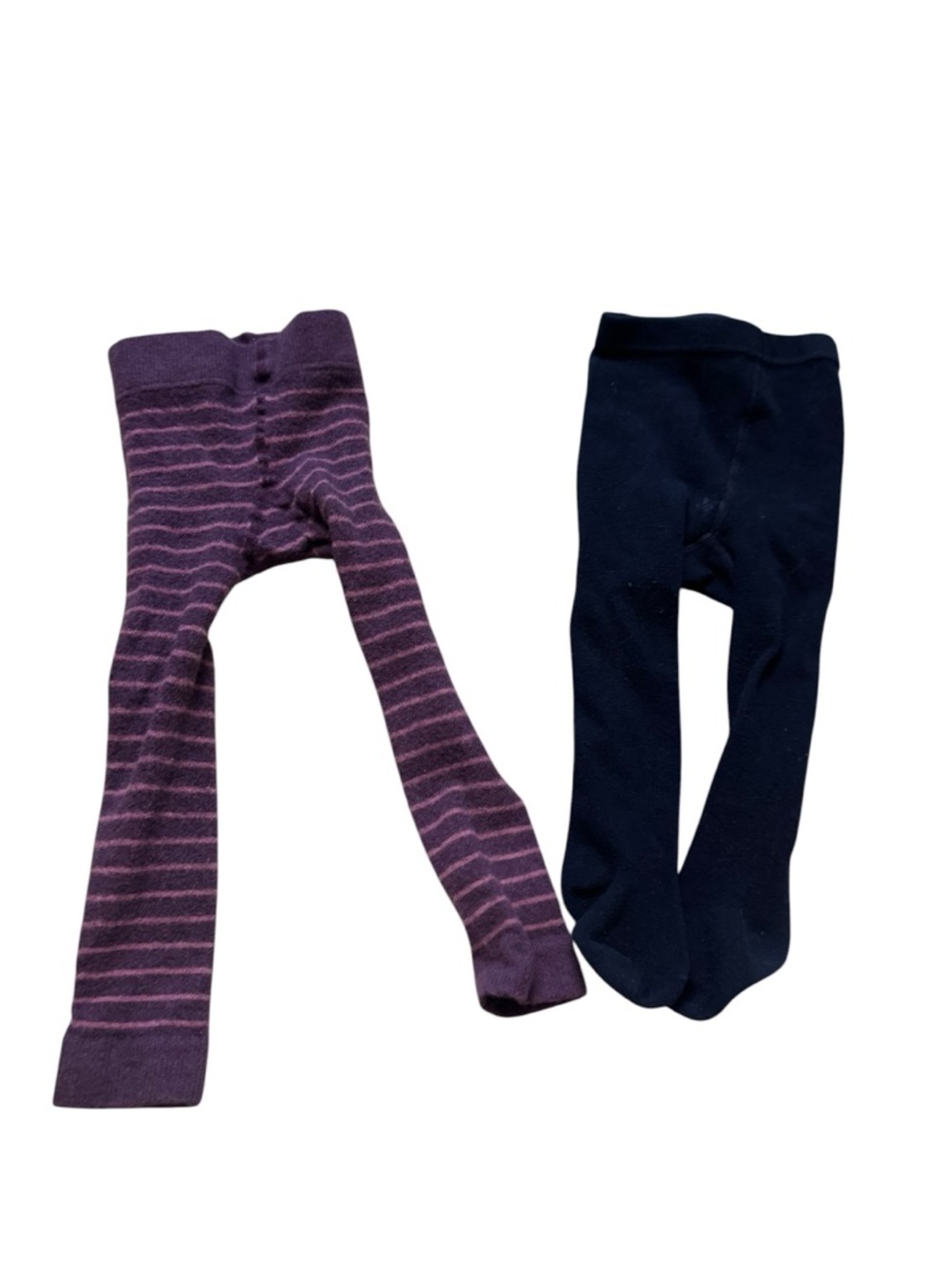 Kids Soft Knit Purple Striped & Navy Tights - Brand Unspecified